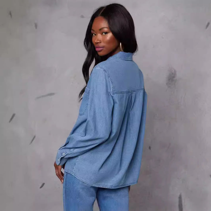 Damen Jeanshemd mit praktischer Brusttasche und modischen Akzenten Drune
