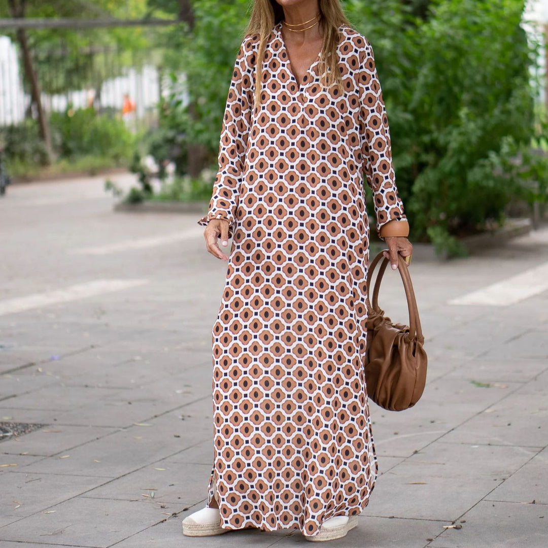 Damen Maxikleid mit modernem grafischen Muster und luftigen Ärmeln Drune