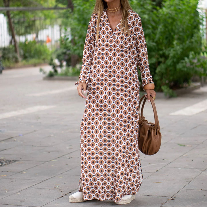 Damen Maxikleid mit modernem grafischen Muster und luftigen Ärmeln Drune
