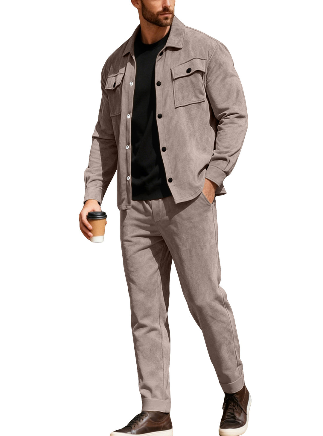 Herren nan Shirtjacke mit Pattentaschen und gerade geschnittene Chinohose Drune