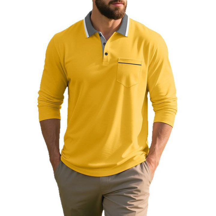 Herren Langarm-Polohemd mit modischem Kragen und praktischer Brusttasche Drune
