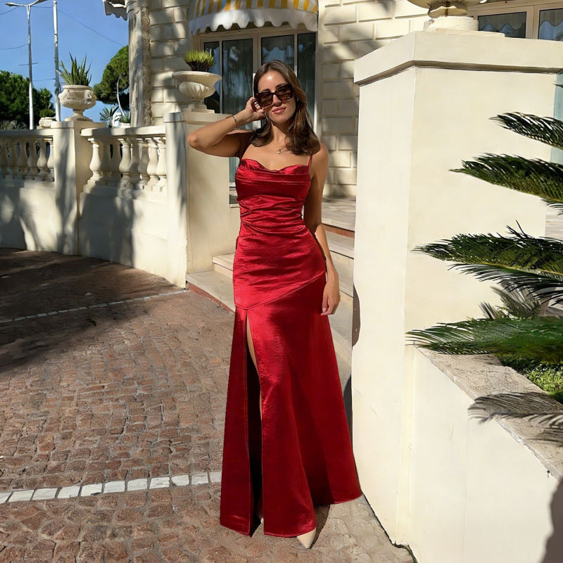 Damen Elegantes Abendkleid mit seitlichem Schlitz und gerafftem Design Drune