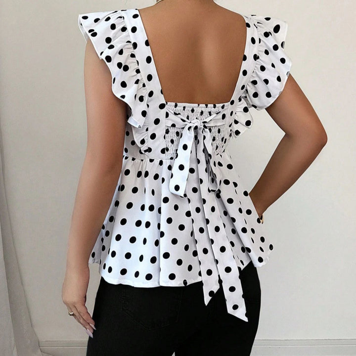 Damen Top mit Rüschendetails und Punkten Drune