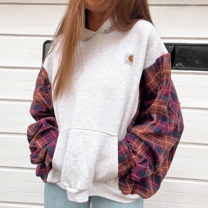 Damen Kapuzenpullover mit modernem Karomuster Drune