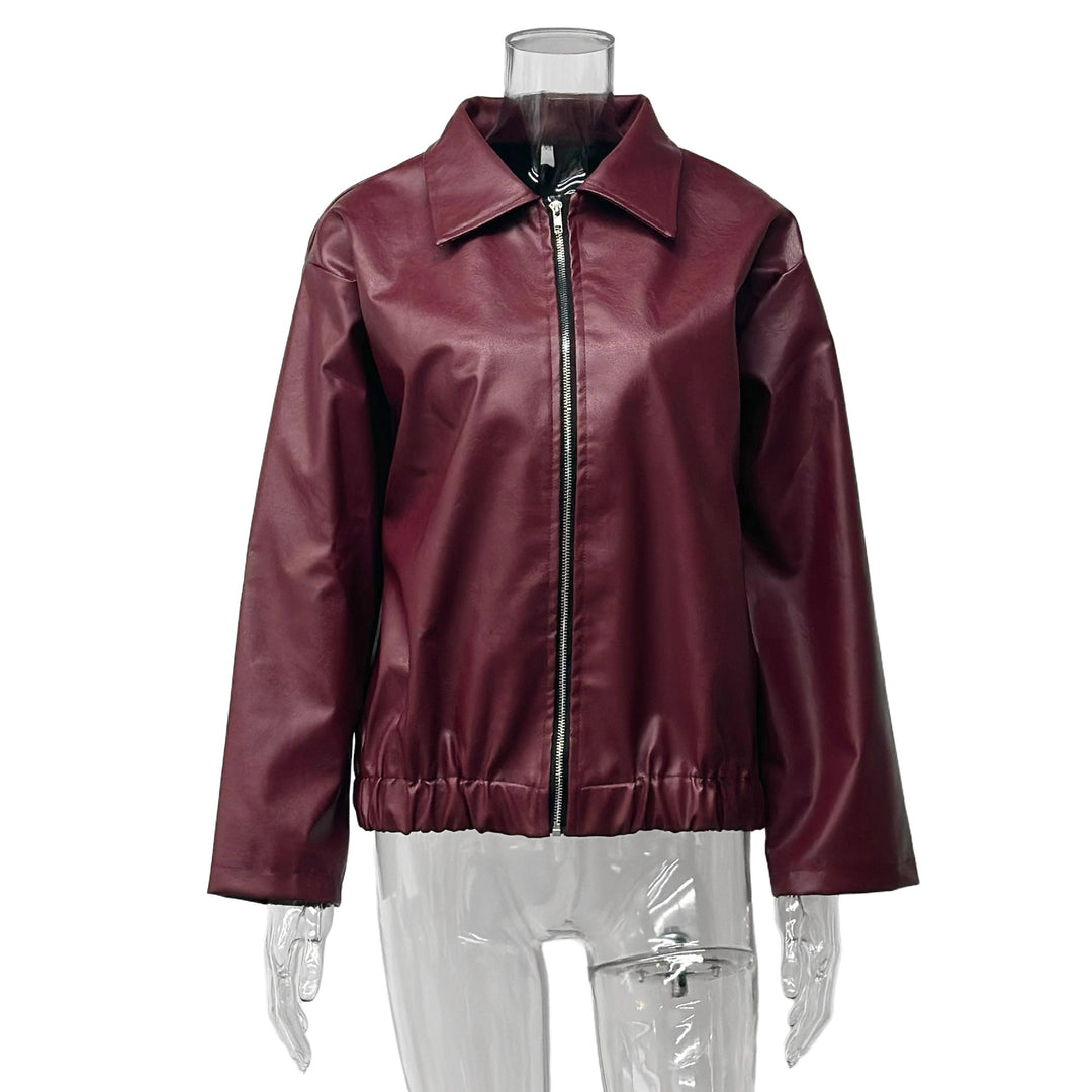 Damen Kunstlederjacke mit elastischem Bund und modernem Stehkragen Drune