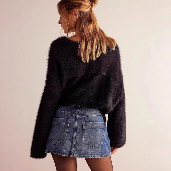 Damen modischer A-Linien-Denimrock mit asymmetrischem Knopfdesign und praktischen Taschen Drune