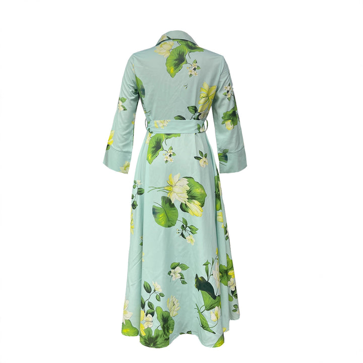 Damen Maxikleid mit floralen Mustern und Wickelgürtel Drune