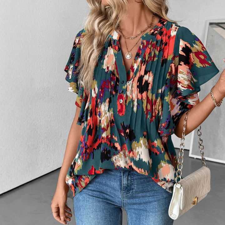 Damen Bluse mit eleganten Rüschendetails und verspieltem Print Drune
