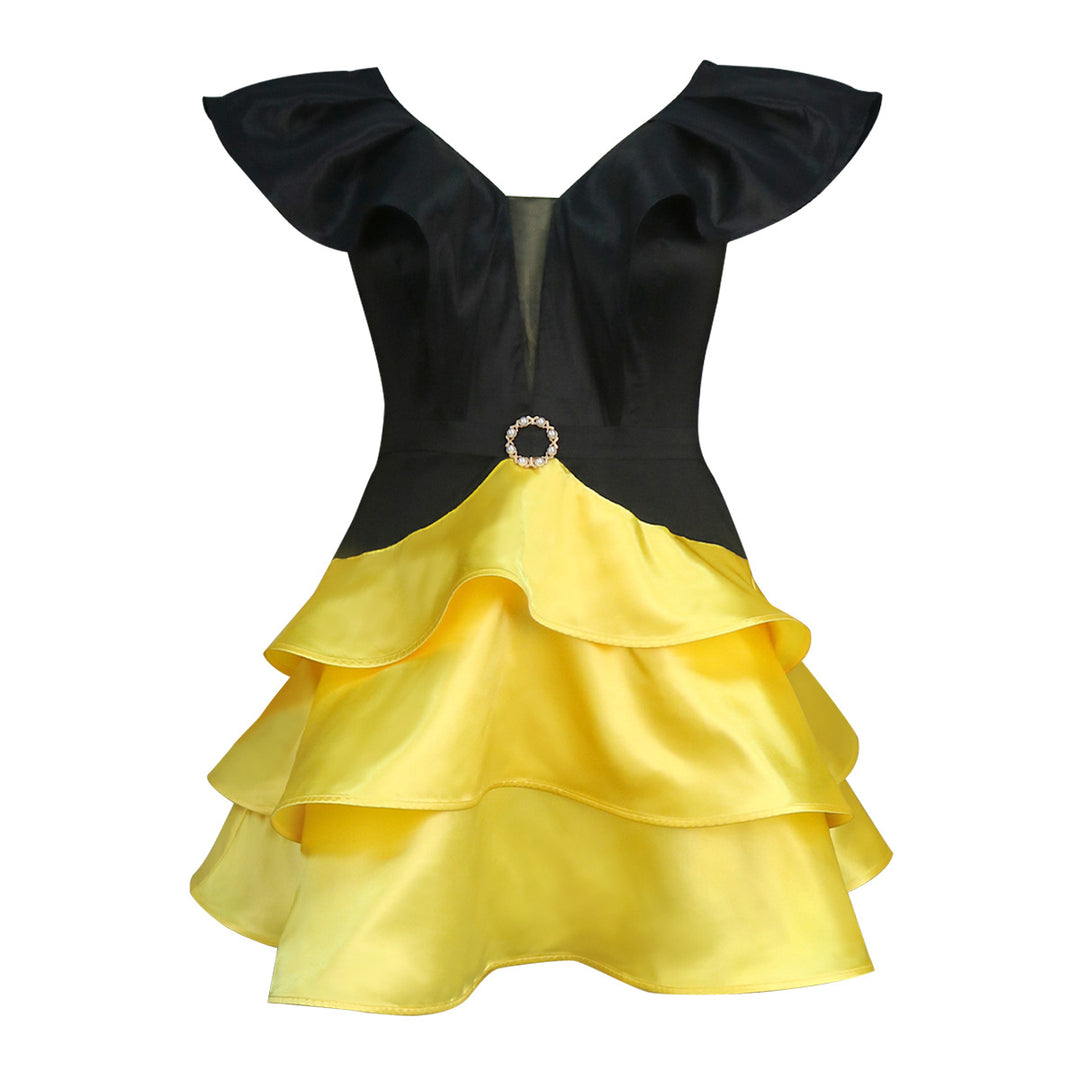 Damen Cocktailkleid mit voluminösem Rüschensaum und elegantem V-Ausschnitt Drune