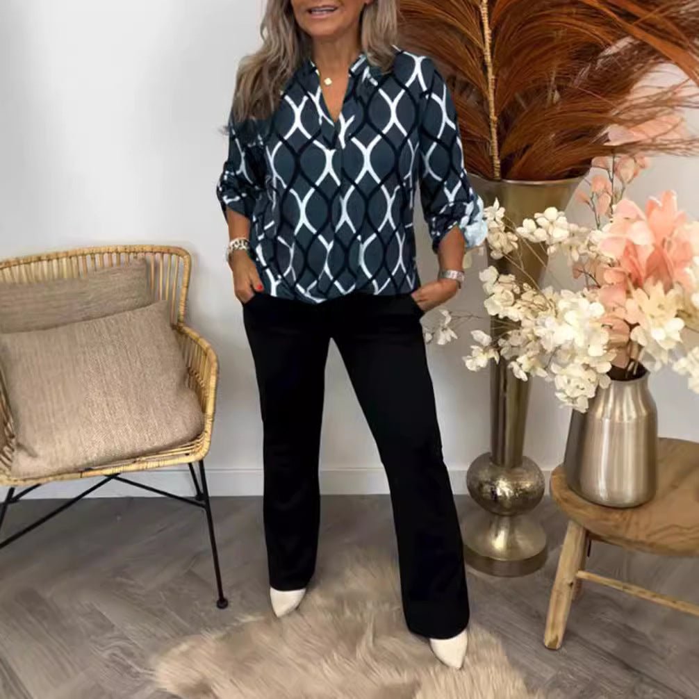 Damen Bluse mit graphischem Muster und seitlichen Taschen Drune