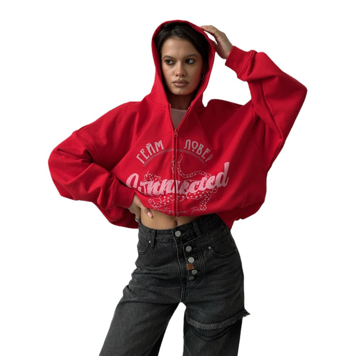 Damen oversized Kapuzenjacke mit kreativem Druck Drune