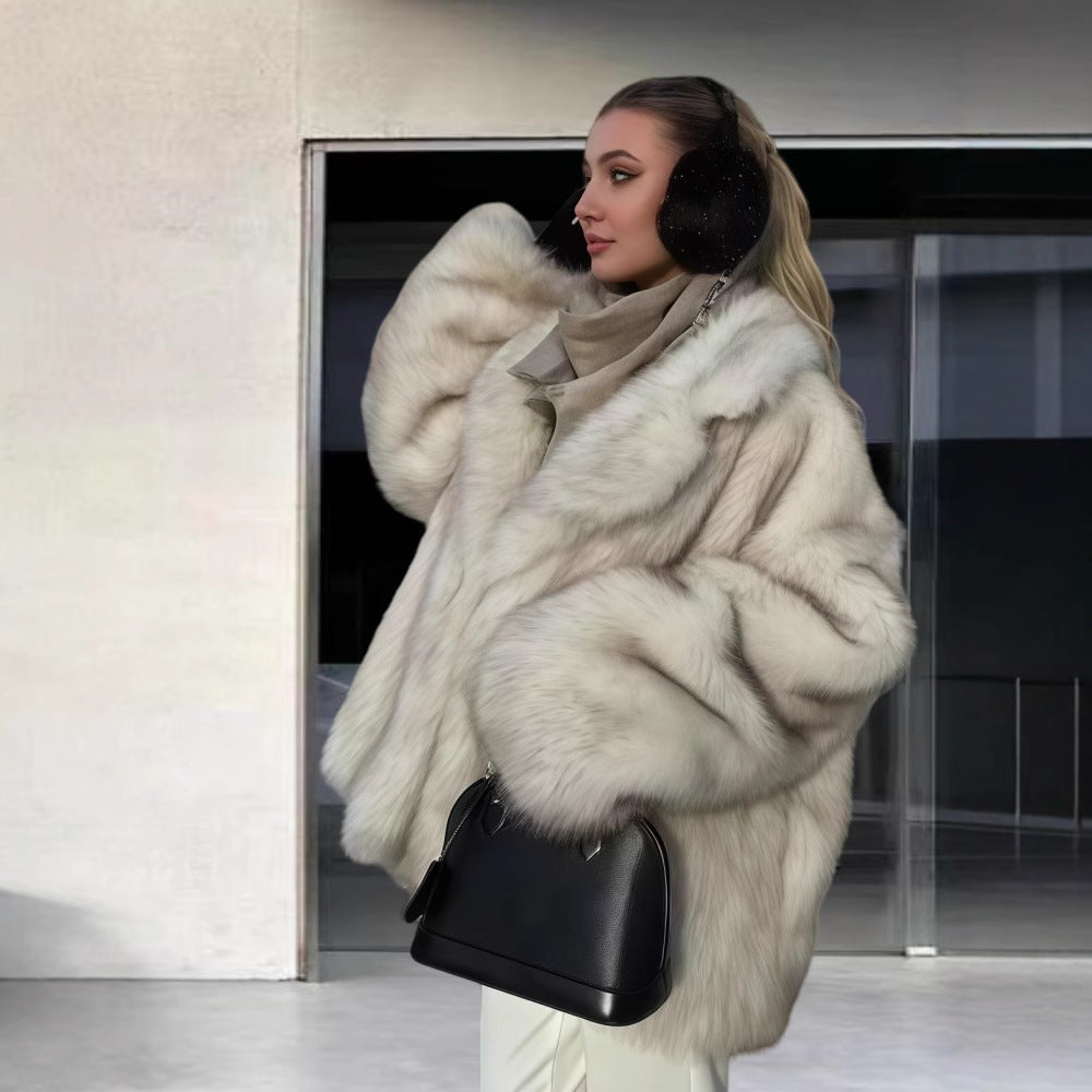 Damen luxuriöse Kunstpelzjacke mit funkelnden Akzenten Drune