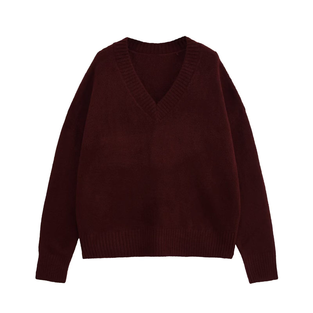 Damen V-Ausschnitt Strickpullover Drune