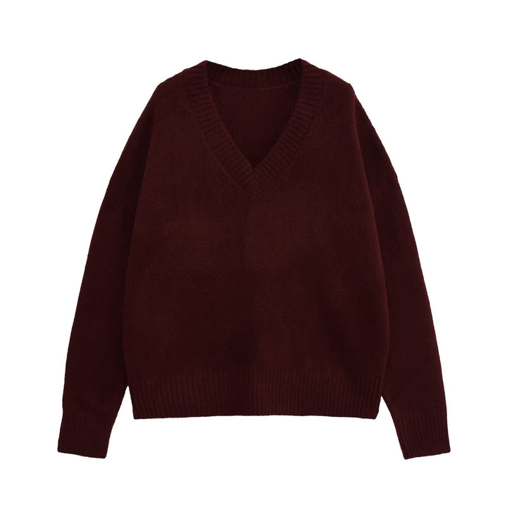 Damen V-Ausschnitt Strickpullover Drune