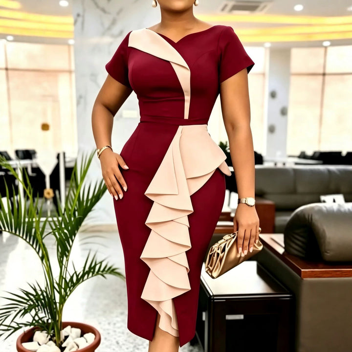 Damen Elegantes Midikleid mit asymmetrischem Rüschendesign Drune