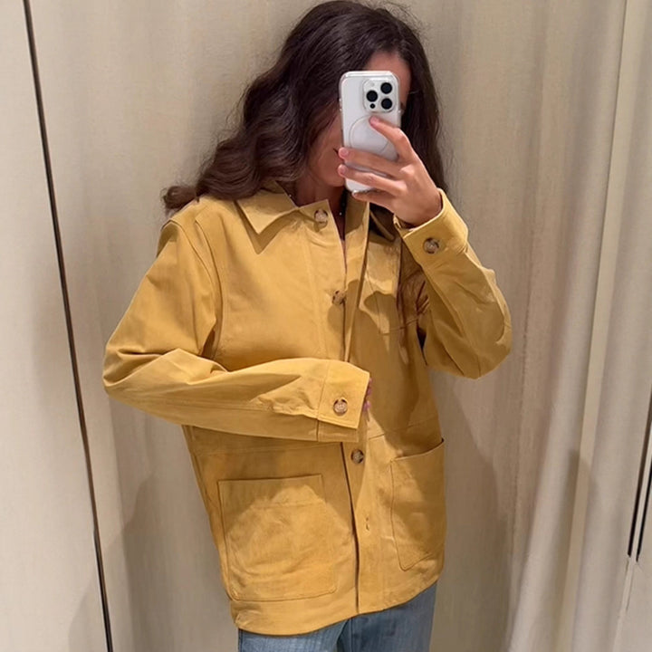 Damen modische Wildlederjacke mit praktischen Taschen Drune