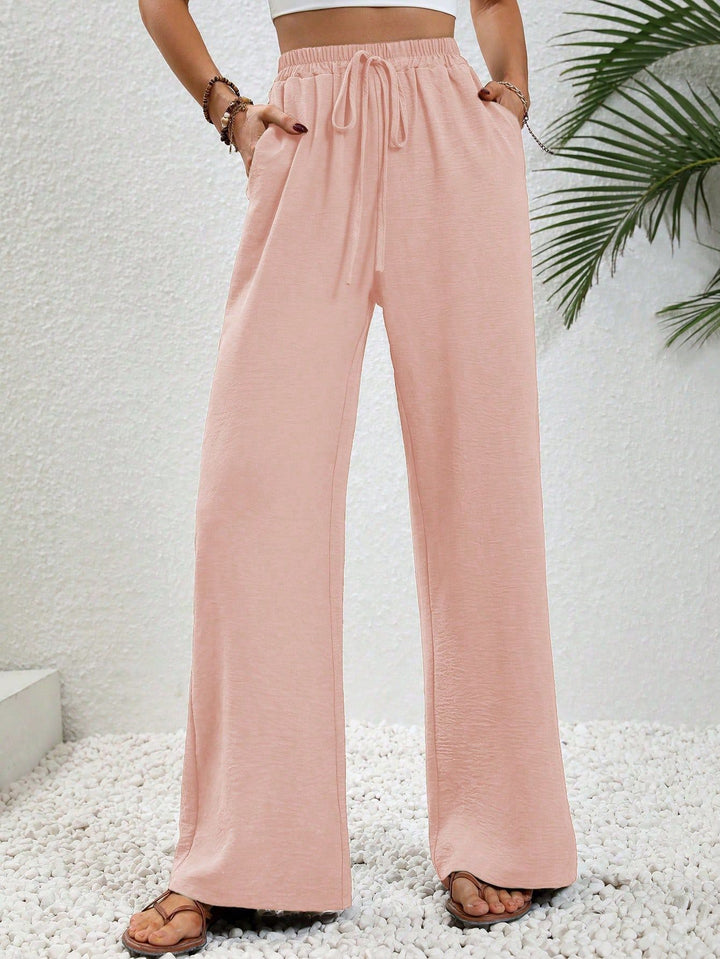 Damen weite Palazzo-Hose mit elastischem Bund und seitlichen Taschen Drune