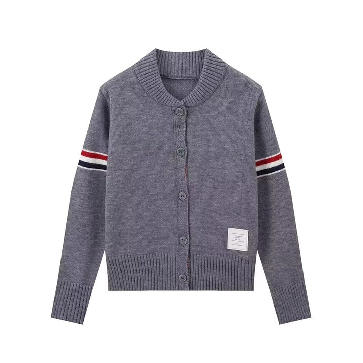 Damen modische Strickjacke mit Rundhalsausschnitt Drune