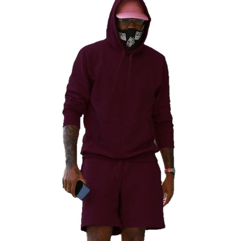 Herren nan zweiteiliges Freizeit-Set Hoodie und Sweatshorts aus French Terry mit Kängurutasche und Tunnelzug Drune