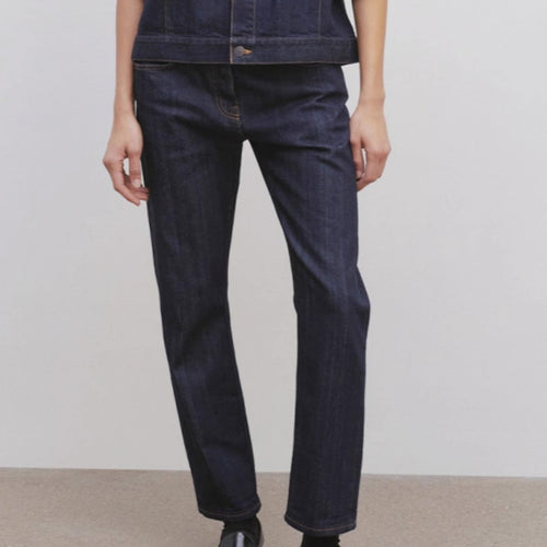 Damen gerade geschnittene Jeans mit hohem Bund Drune