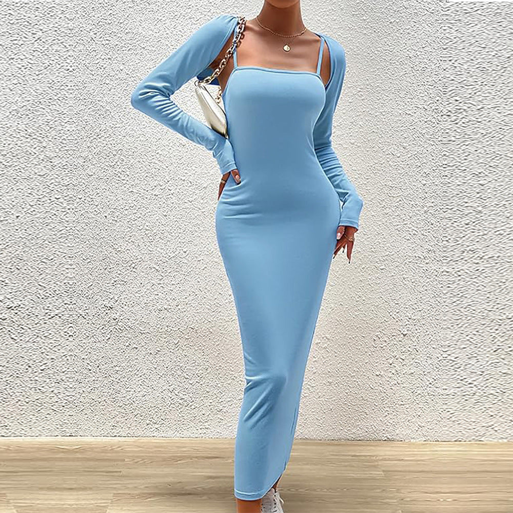 Damen Langärmliges Maxikleid mit schickem quadratischen Ausschnitt und figurformendem Schnitt Drune
