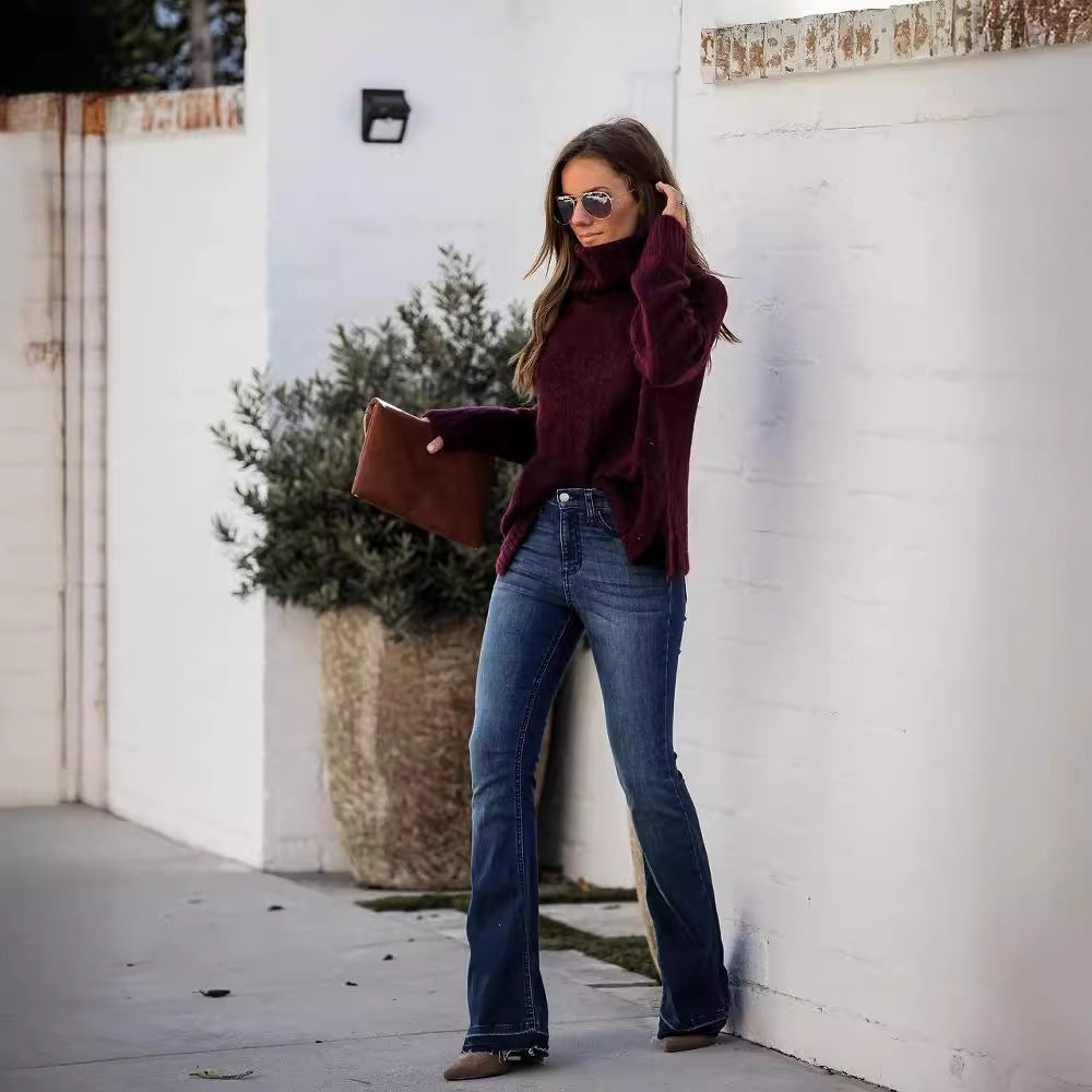 Damen elegante Bootcut-Jeans Drune