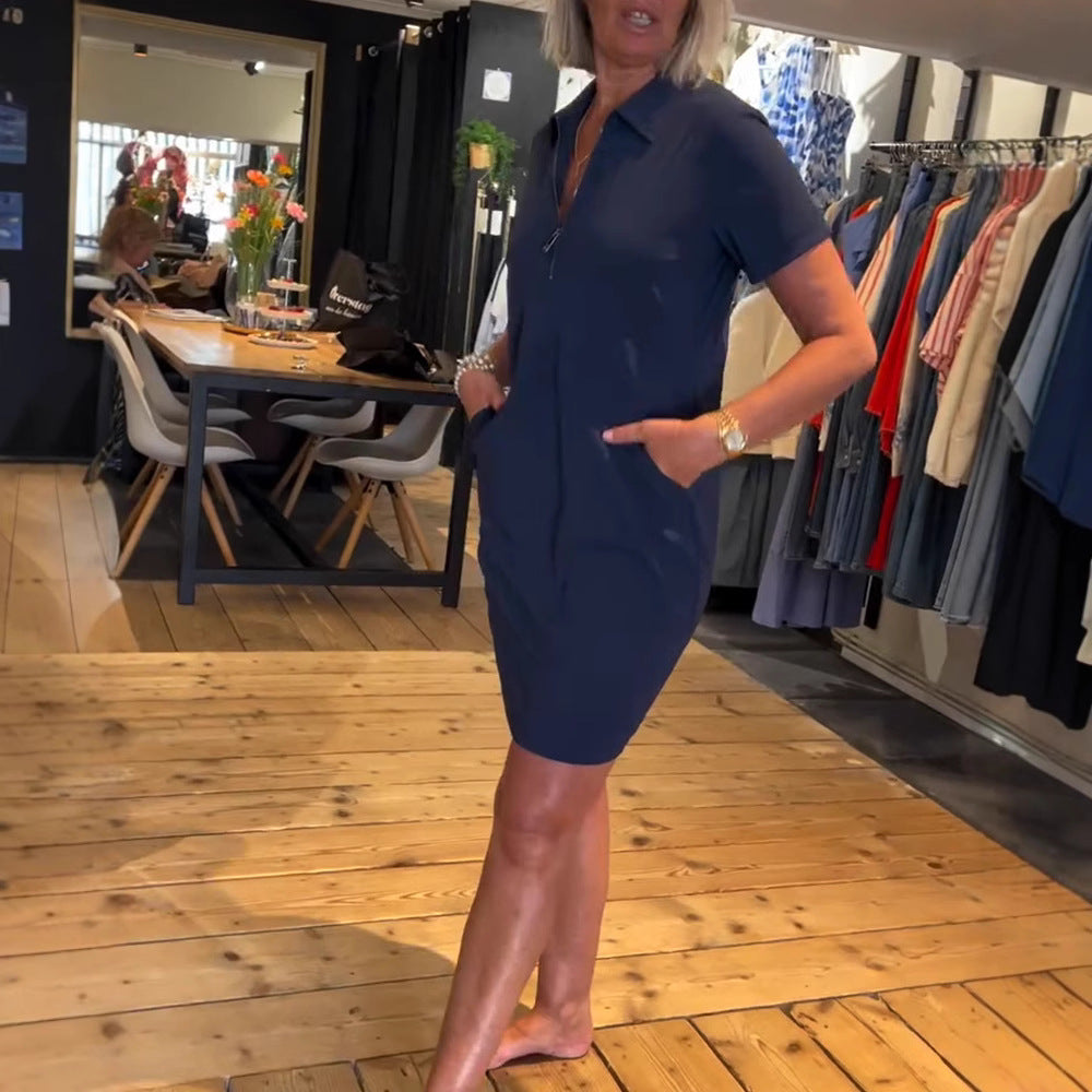 Damen nan legeres Polokleid aus Jersey mit Halbfrontreißverschluss und Eingrifftaschen Drune