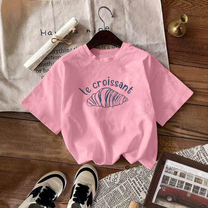 Damen Casual Grafik T-Shirt mit Croissant Design Drune