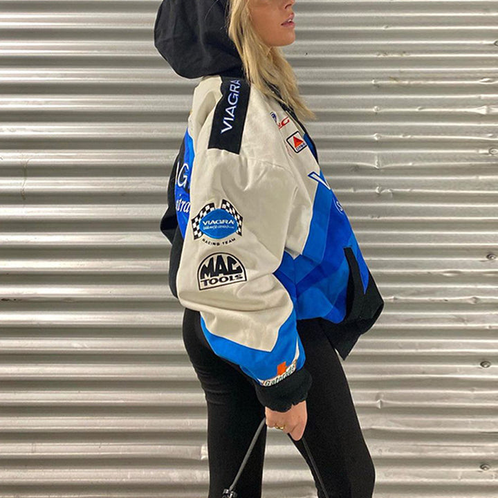 Damen Sportliche Collegejacke mit bunten Applikationen Drune