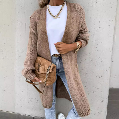 Damen lange Strickjacke mit lässigem Schnitt und weichen Texturen Drune