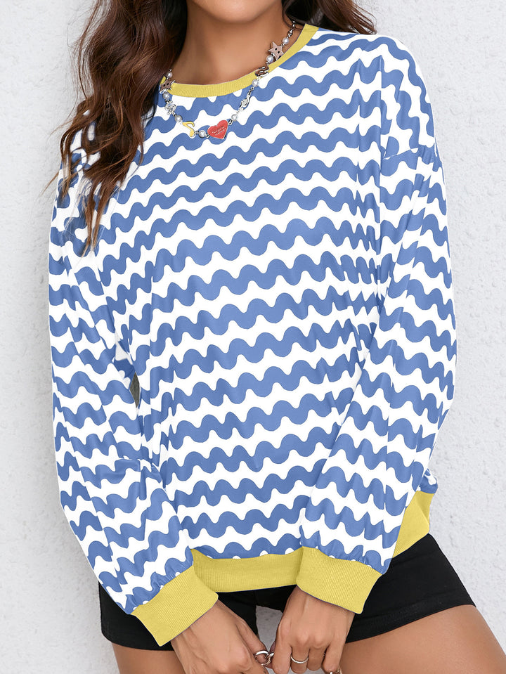 Damen farbenfrohes Sweatshirt mit Wellenmuster und sportlichem Schnitt Drune