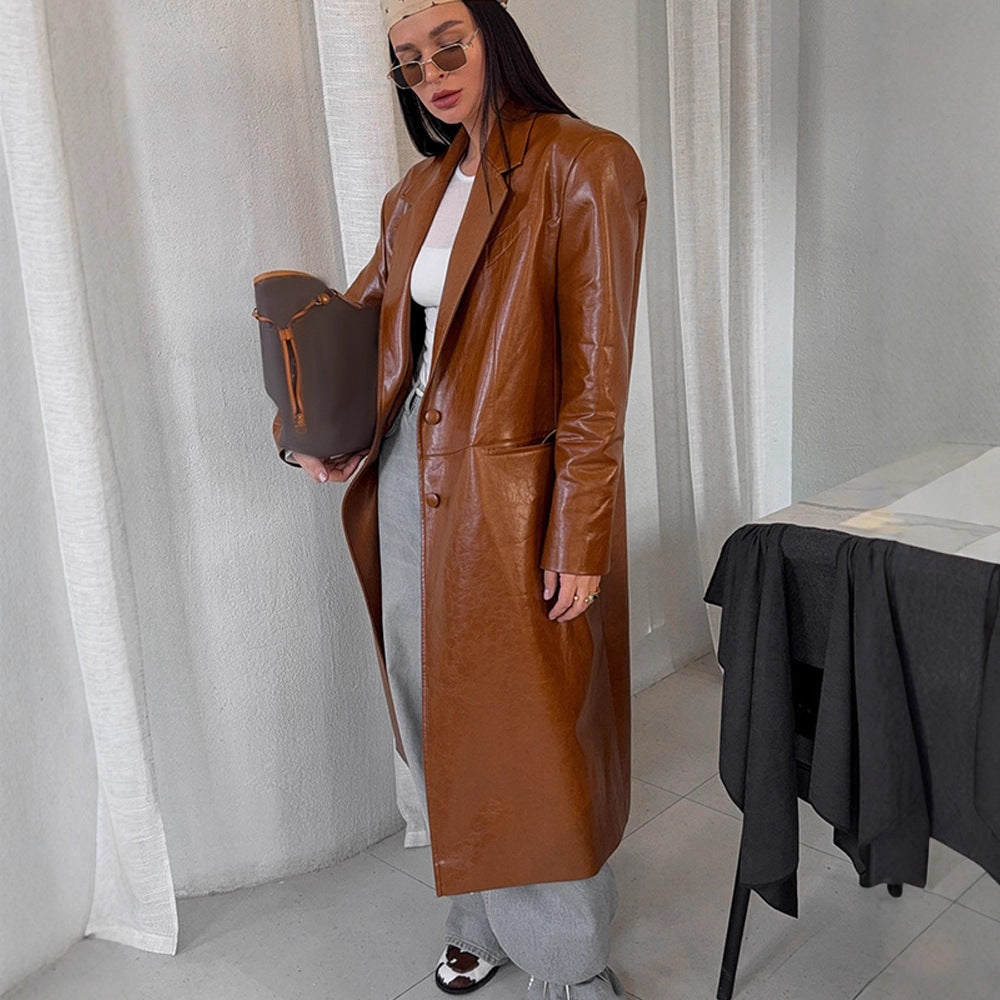 Damen Extravaganter Ledermantel Drune