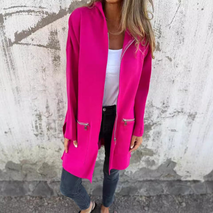 Damen langärmlige Oversized Jacke mit Reißverschluss Drune