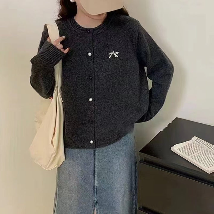 Damen Strickjacke mit dekorativer Schleifenstickerei Drune