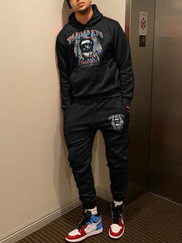 Herren Hoodie und Sweatpants Set mit künstlerischem Druck Drune