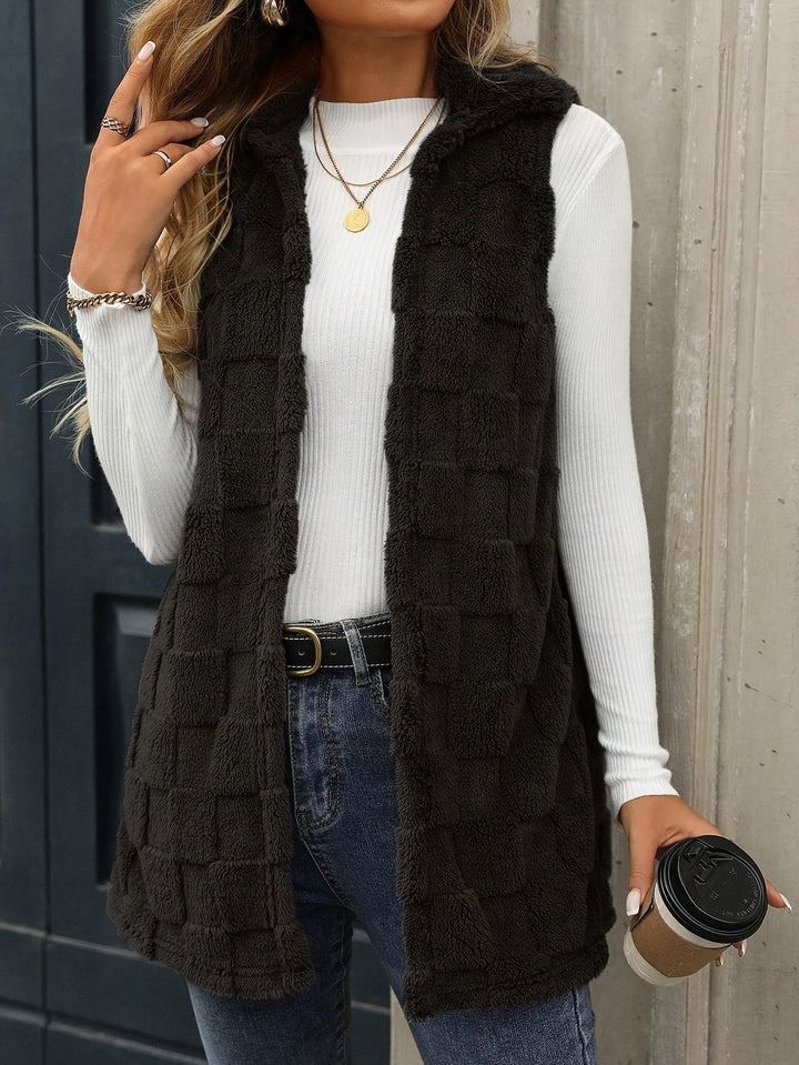 Damen Plüschweste mit Kapuze und stylischem Karomuster Drune