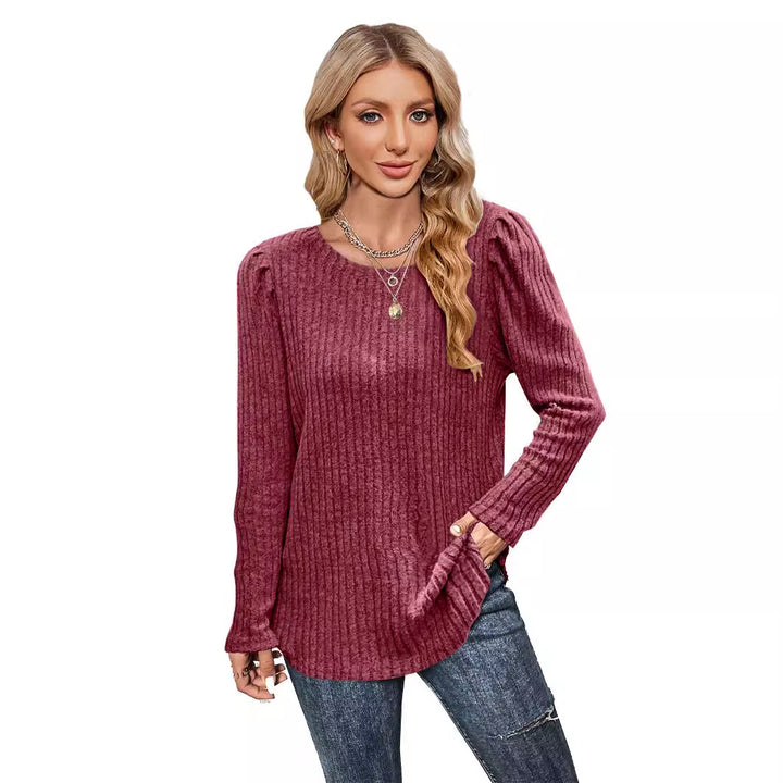 Damen Strickpullover mit Puffärmeln und feinem Rippenmuster Drune