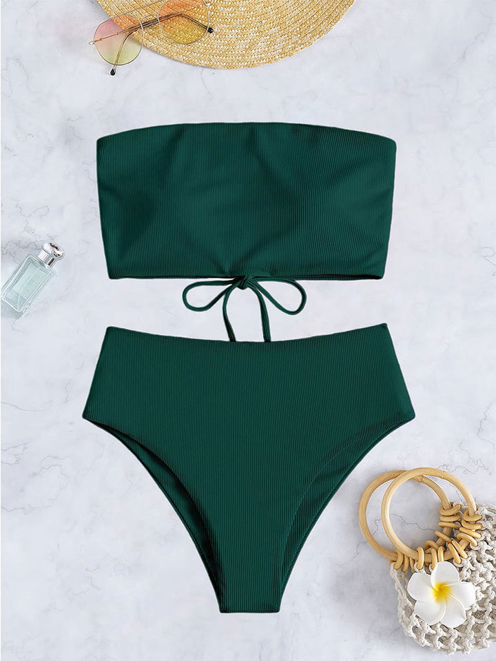 Damen Bandeau-Bikini-Set mit hohem Beinausschnitt und Bindedetails Drune