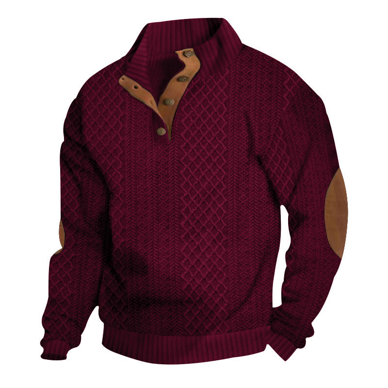 Herren nan grobstrukturierter Halfzip-Strickpullover mit kontrastreicher Knopfleiste und Ellbogenpatches Drune
