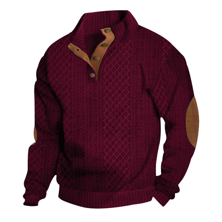 Herren nan grobstrukturierter Halfzip-Strickpullover mit kontrastreicher Knopfleiste und Ellbogenpatches Drune