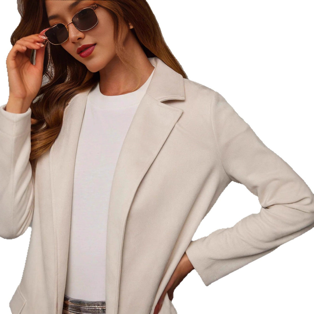 Damen Eleganter Longline Blazer aus Wildlederimitat Drune