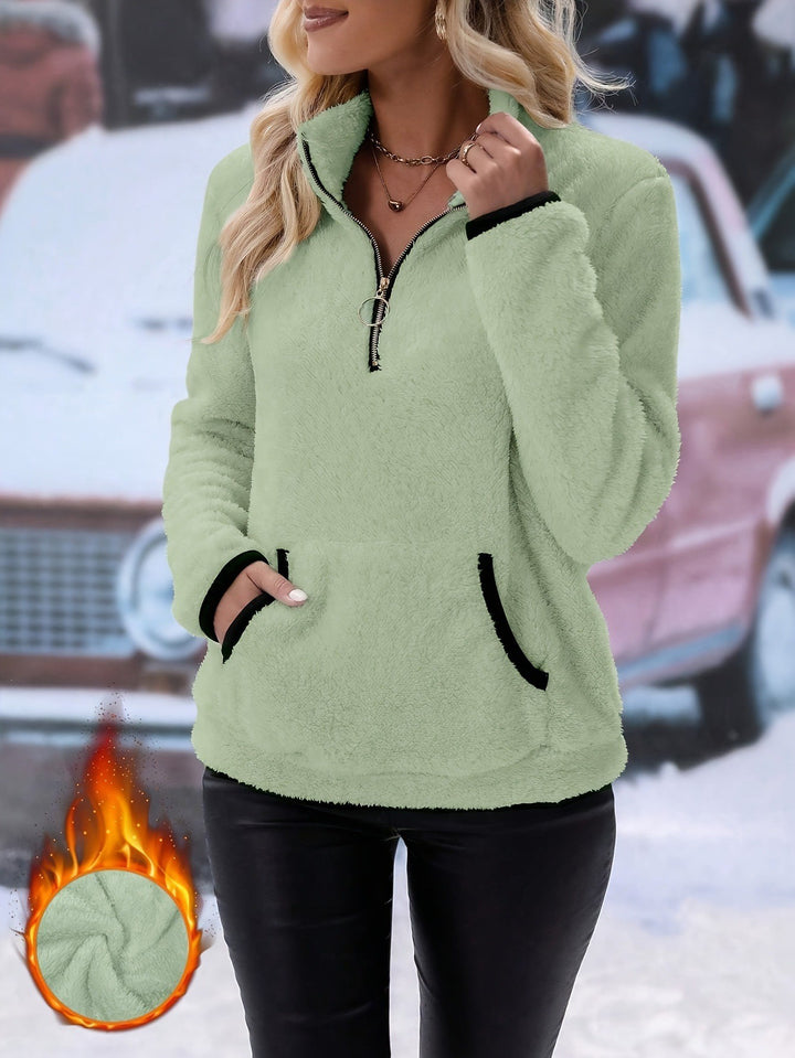 Damen Fleecepullover mit kontrastierenden Taschen und Reißverschluss Drune