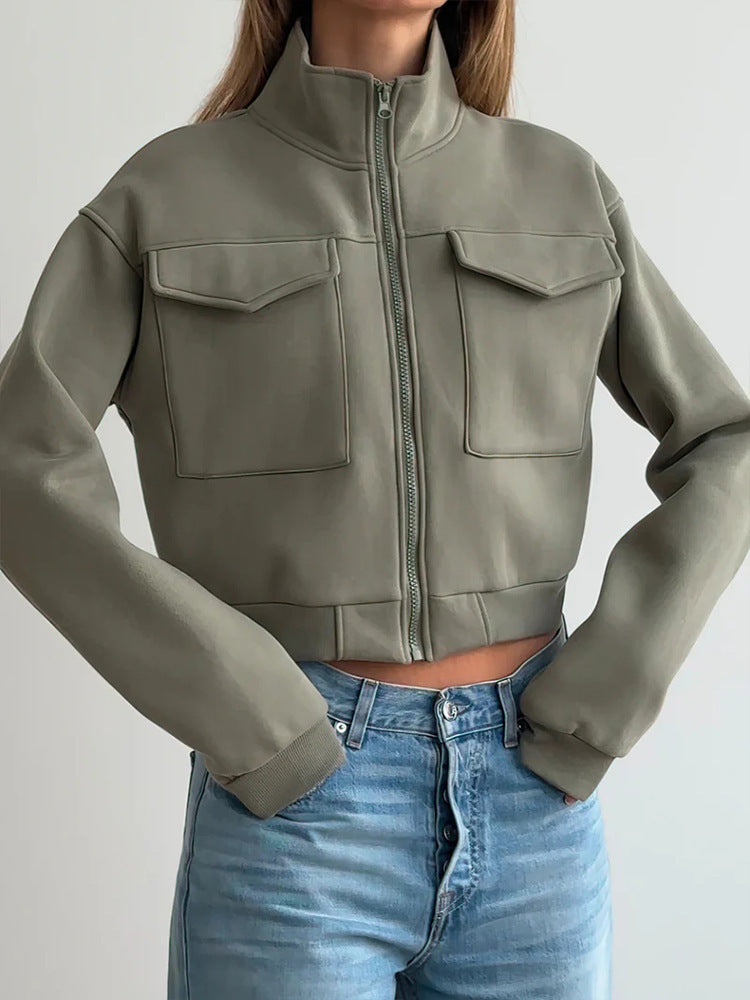 Damen cropped Jacke mit Reißverschluss und Taschen Drune