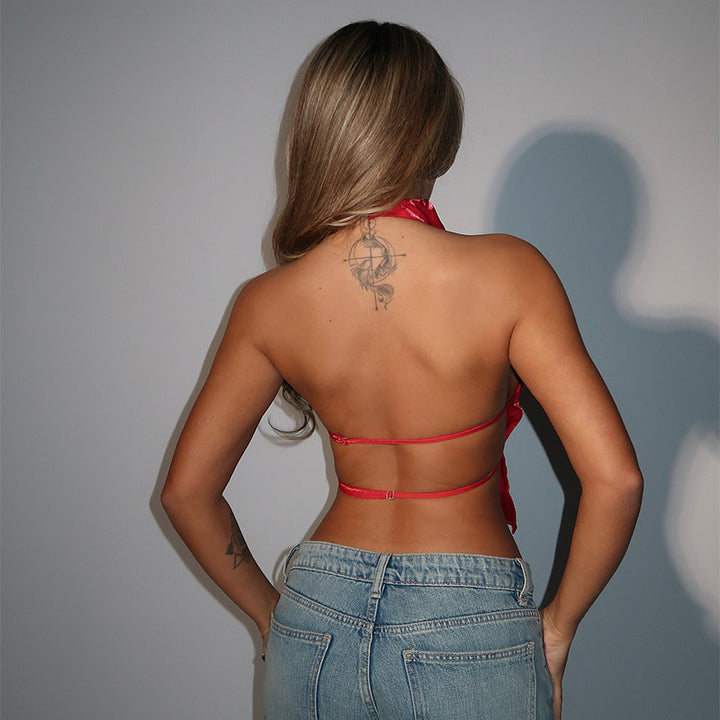 Damen modernes Crop-Top mit Stehkragen und seitlichen Cut-Outs Drune