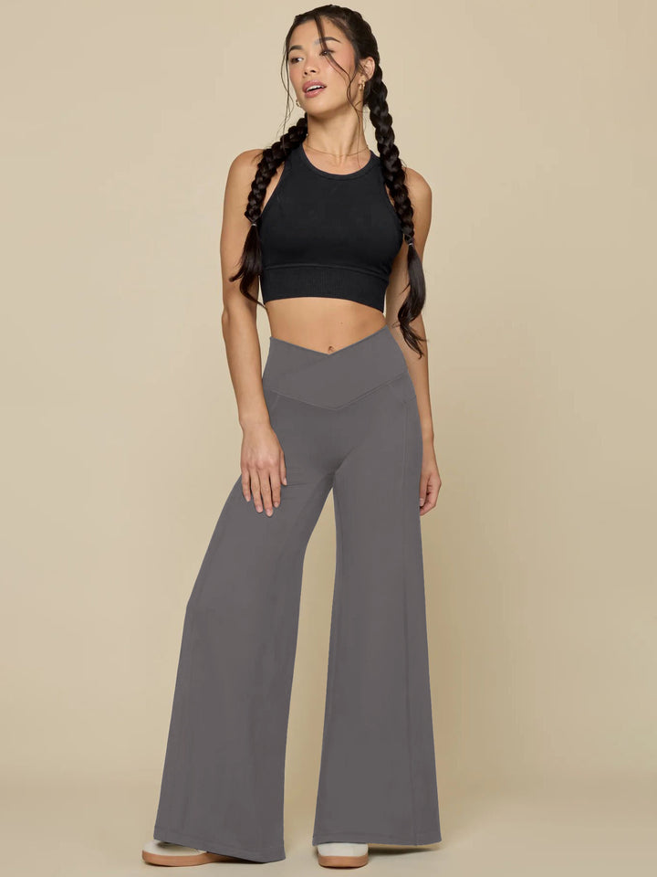 Damen elegante High-Waist Freizeithose mit weitem Bein und praktischen Taschen Drune