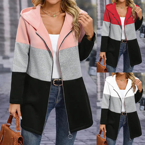 Damen modische Kapuzensweatjacke mit Farbblockdesign und bequemer Passform Drune