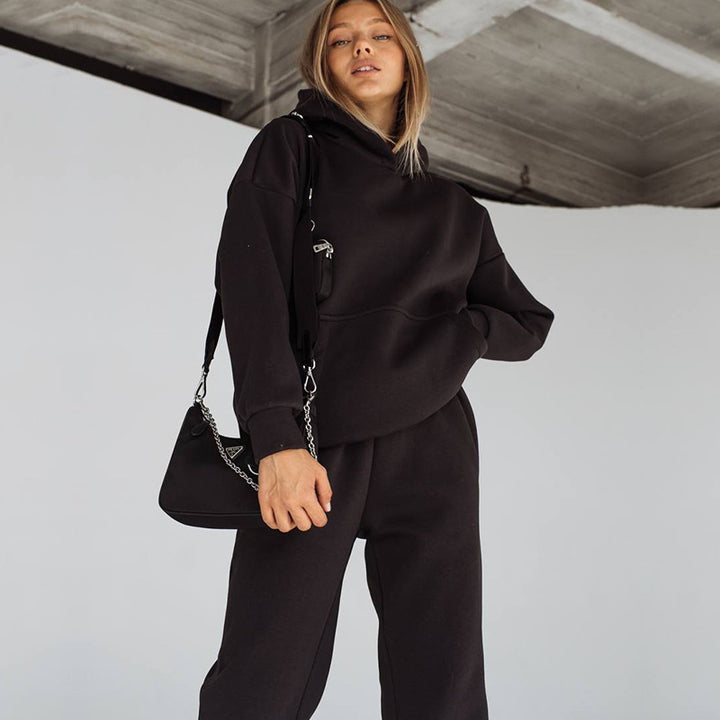 Damen sportliches Fleece-Set mit hohem Kragen Drune