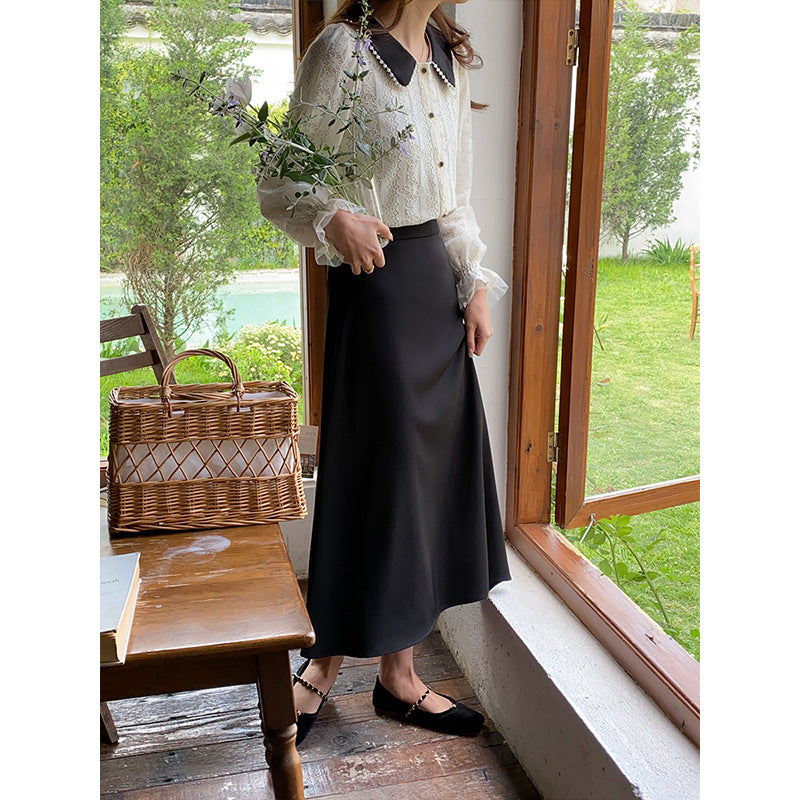 Damen elegante Bluse mit Spitzenkragen und dekorativen Knopfdetails Drune