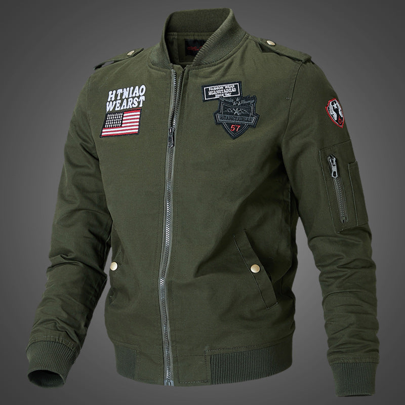 Herren nan militärisch inspirierte Bomberjacke mit Abzeichen, Ärmeltasche, Schulterpatten und geripptem Saum Drune