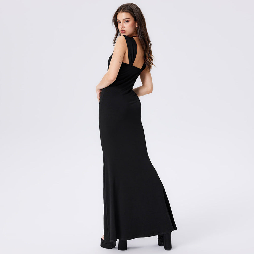 Damen figurbetontes Maxikleid mit Drapierungsdetails Drune